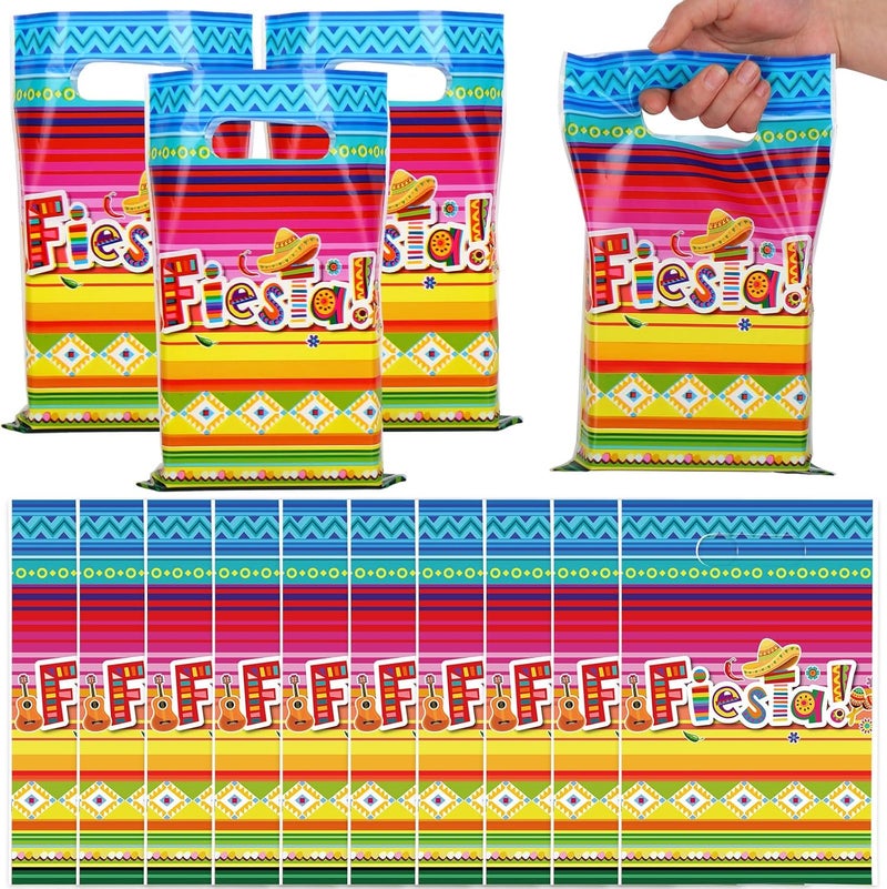 Whaline 72Pcs Mexican Fiesta Party Favor Bags Cinco de Mayo Plastic Treat Bags with Handles Goodie Candy Bags for Mexico Themed Birthday Baby Shower Party Gift Wrapping Supplies - Image 1